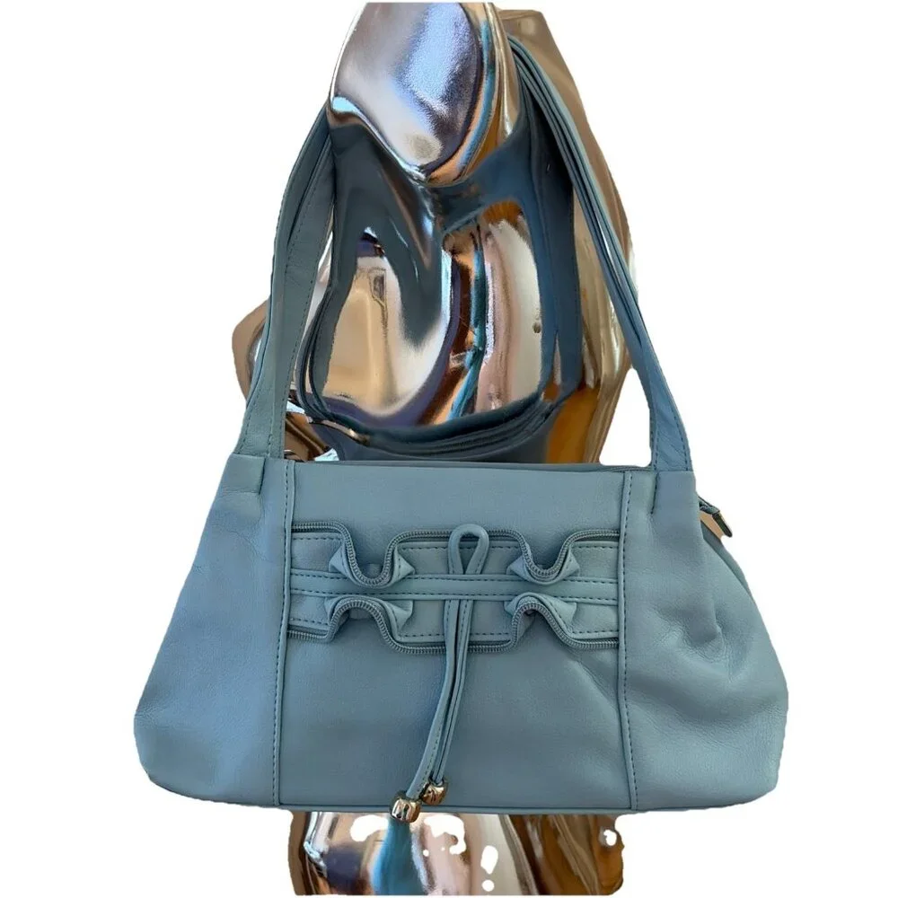 Vintage Y2K Mini Underarm Shoulder Bag Powder Blue Ruffled Lorelai Gilmore NWOT - Picture 1 of 11